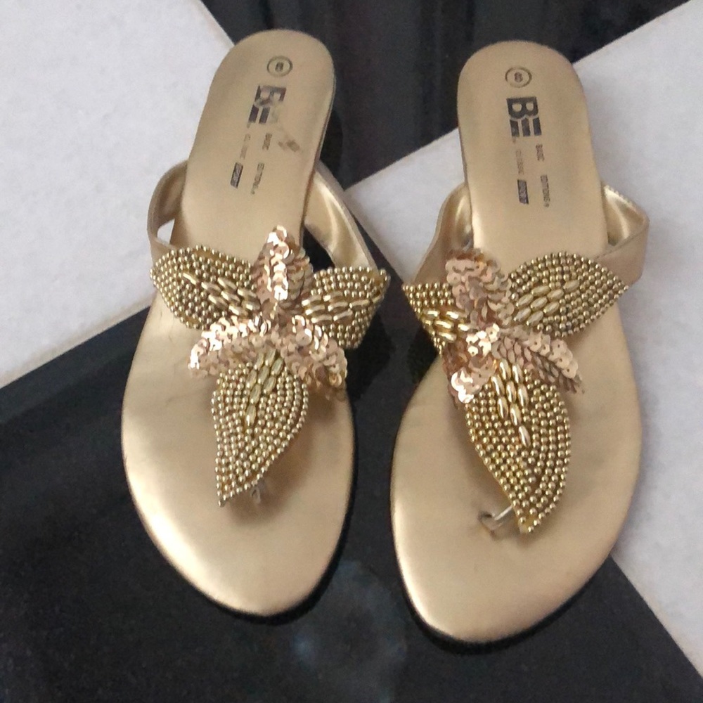 GOLD BEADED SEQUIN SANDALS